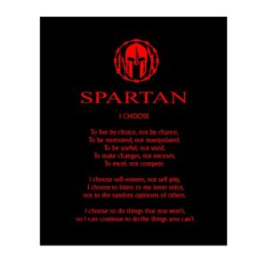 spartan code affirmations- motivational quotes wall art decor, black & red gloss warrior inspirational print for home decor, gym decor, office decor. unframed- 8x10"