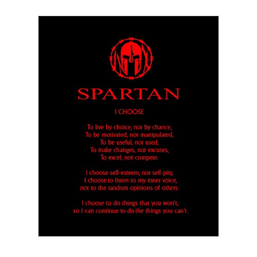 Spartan Code Affirmations- Motivational Quotes Wall Art Decor, Black & Red Gloss Warrior Inspirational Print for Home Decor, Gym Decor, Office Decor. Unframed- 8x10"