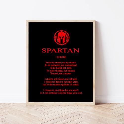 Spartan Code Affirmations- Motivational Quotes Wall Art Decor, Black & Red Gloss Warrior Inspirational Print for Home Decor, Gym Decor, Office Decor. Unframed- 8x10"