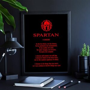 Spartan Code Affirmations- Motivational Quotes Wall Art Decor, Black & Red Gloss Warrior Inspirational Print for Home Decor, Gym Decor, Office Decor. Unframed- 8x10"