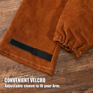 Leather Welding Work Sleeves for Men&Women - Heat&Flame Resistant Arm Protection with Kevlar Stitching and Cotton Lining (One Size Fit Most, Brown)