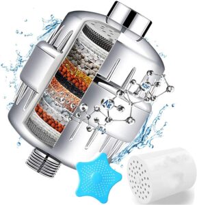 15 stage shower filter with vitamin c for hard water - water softener shower head filter with replaceable multi-stage filter cartridge to remove chlorine, heavy metal
