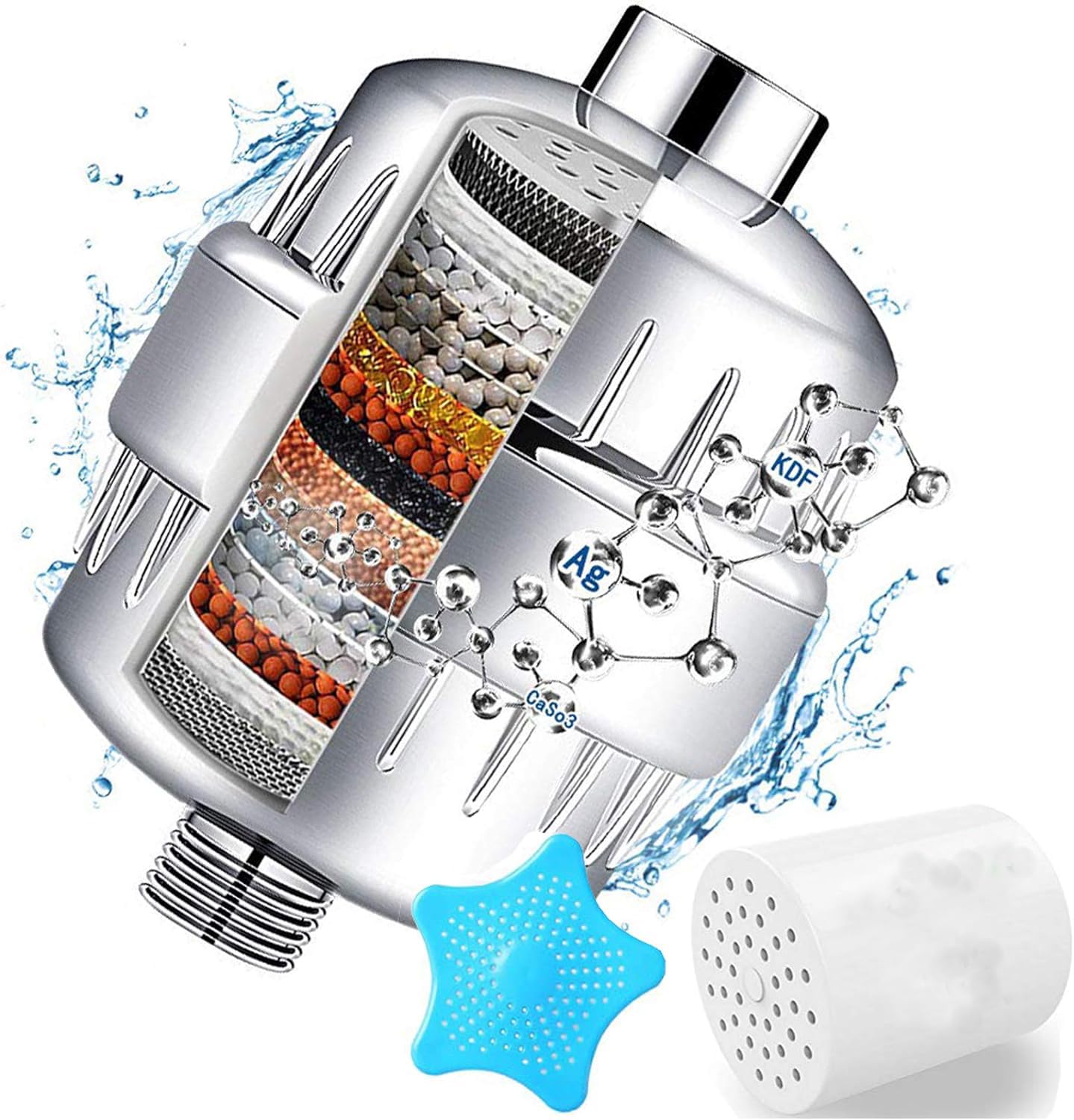 15 Stage Shower Filter with Vitamin C for Hard Water - Water Softener Shower Head Filter with Replaceable Multi-Stage Filter Cartridge to Remove Chlorine, Heavy Metal