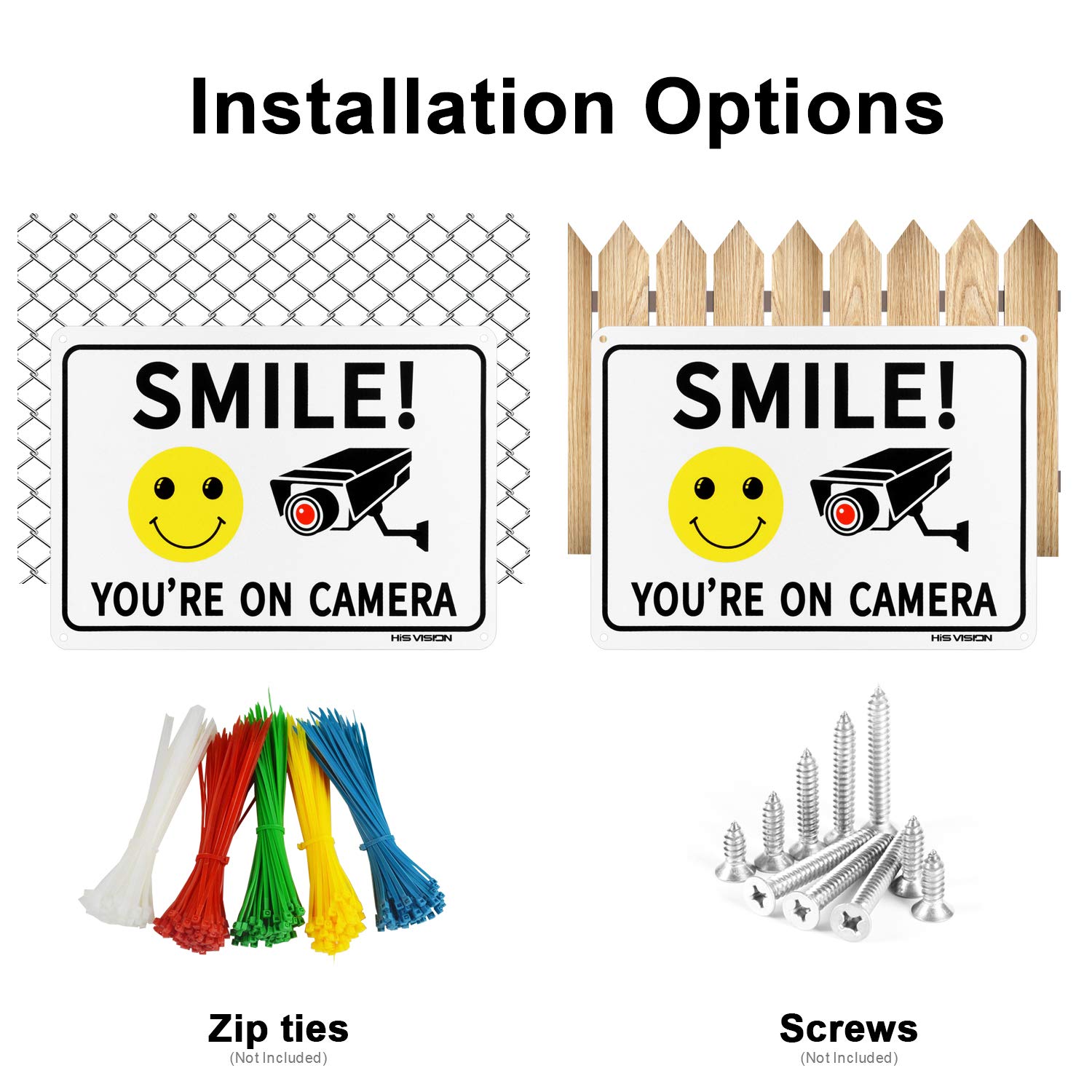HISVISION 2 Pack Smile You're on Camera, Video Surveillance Sign, 10"x7" Rust Free Aluminum Metal Warning Sign UVresistance, Waterproof, Easy to Install for Home House and Business