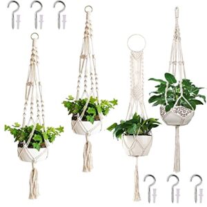 zoutog macrame plant hanger indoor, set of 4 indoor hanging planter, handmade hanging plant holder - 43 inch, 4 legs