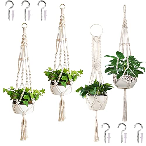 ZOUTOG Macrame Plant Hanger Indoor, Set of 4 Indoor Hanging Planter, Handmade Hanging Plant Holder - 43 Inch, 4 Legs