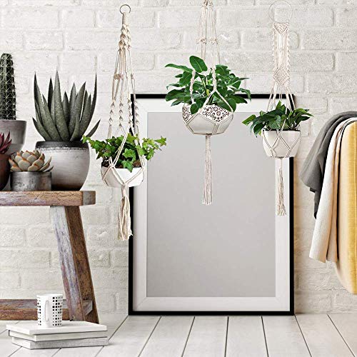 ZOUTOG Macrame Plant Hanger Indoor, Set of 4 Indoor Hanging Planter, Handmade Hanging Plant Holder - 43 Inch, 4 Legs