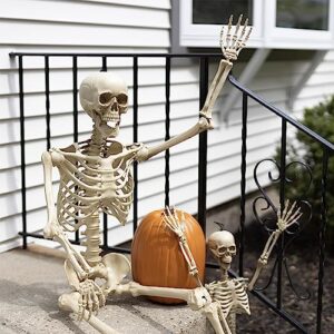 Posable Life Size Human Skeleton Family Set of 2 -Adult (5' 2")& Children (2')-Halloween Prop Indoor Outdoor Decorations w Bones- Fun & Educational Science Classroom