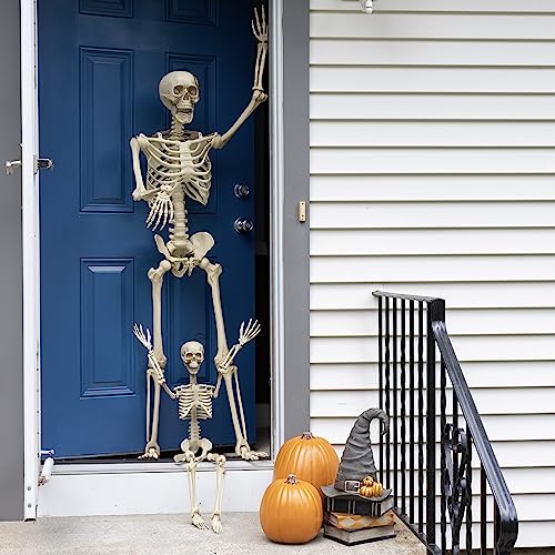 Posable Life Size Human Skeleton Family Set of 2 -Adult (5' 2")& Children (2')-Halloween Prop Indoor Outdoor Decorations w Bones- Fun & Educational Science Classroom