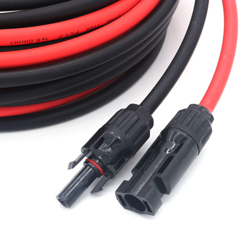 NUZAMAS Pair of 9.15m (30FT) 6.0mm (10AWG) Single Core Extension Cables with connectors (Male and Female) for Solar Panels and Solar Power Systems RV Caravan