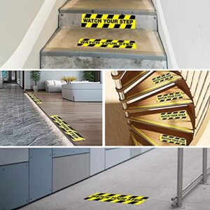 3Pack Watch Your Step Non-Slip Stair Warning Sticker Adhesive Tape Help Prevent Falls Anti Slip Abrasive Treads for Workplace or Home Safety Wet Floor Caution, 6" x 24"