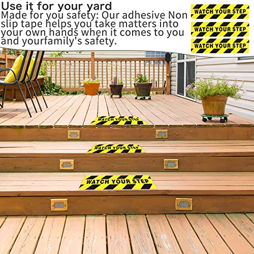 3Pack Watch Your Step Non-Slip Stair Warning Sticker Adhesive Tape Help Prevent Falls Anti Slip Abrasive Treads for Workplace or Home Safety Wet Floor Caution, 6" x 24"