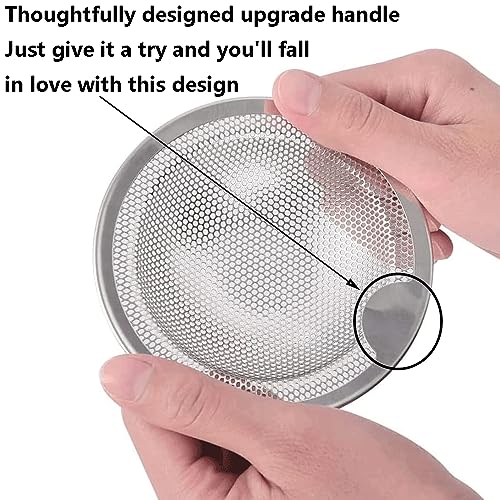 Qtimal Kitchen Sink Drain Strainer with Upgraded Handle, 2 Pack Reinforced Stainless Steel Sink Strainer for Most Home Standard Kitchen Drains, Anti-Clogging Drain Basket Catcher with Fast Flow Design