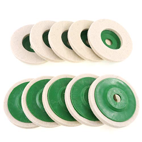 Keadic 10 - Piece 100mm Wool Felt Disc Polishing Buffing Wheel Pad Bore Dia