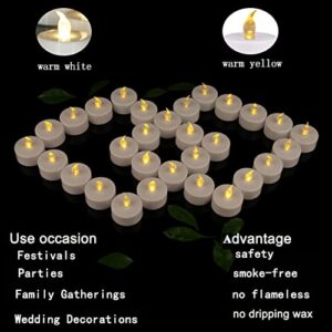 JUNPEI 24Pack Battery Tea Lights LED - Realistic and Bright Flickering Holiday Gift Operated Flameless for Seasonal & Festival Celebration Warm Yellow Lamp Battery Powered