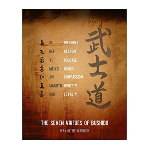 seven virtues of bushido - inspirational quotes wall art, motivational wall decorations, perfect aged parchment print for home, dojo, gym decor, office wall decor. timeless virtues. unframed-8 x 10"