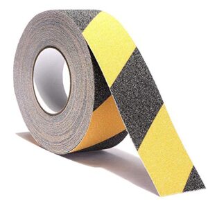 reliancer anti slip safety grip tape 2inx60ft non skid tread safety tape with high traction grit yellow & black marking self-adhesive tape hazard caution warning tape for stairs steps deck