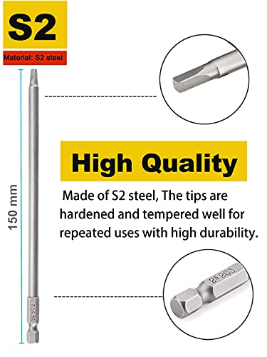 Rocaris 10pcs 1/4 Inch Hex Shank Long Magnetic Square Head Screwdriver Bits Set Power Tools SQ2 For Poket Hole Jig- 6 inch Length