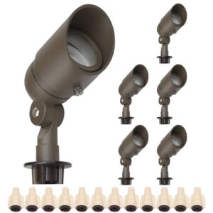lumina 4w led landscape lights cast-aluminum waterproof outdoor low voltage spotlights for walls trees flags light with warm white 4w mr16 led bulb and abs ground stake bronze sfl0104-bzled6 (6pk)