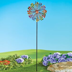 Collections Etc Vibrant Double-Sided Rainbow Colored Spinner with Stake - Seasonal Outdoor Decoration