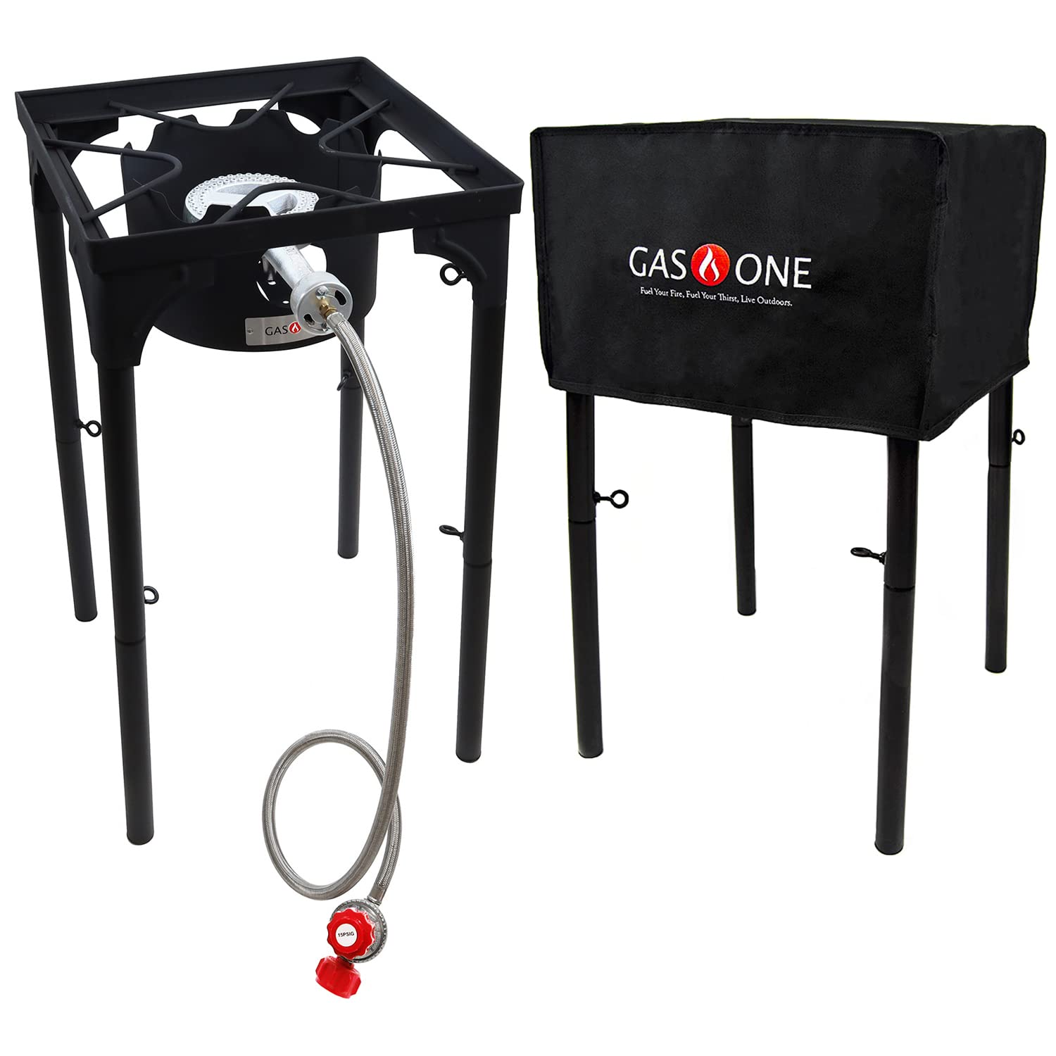 Gas One B-3000H-15+50480 Propane Single Burner Camp Stove with Weather Proof Cove