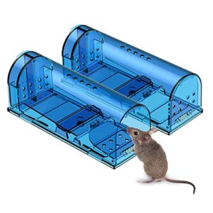 humane mouse trap - catch and release traps that work - 2 pack trap no kill for mice/rodent pet safe (dog/cat) best indoor/outdoor mousetrap non killer small mole capture cage