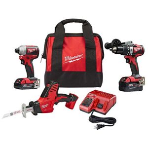 milwaukee 2893-22cxp m18 18-volt lithium-ion brushless cordless hammer drill/impact/hackzaw combo kit (3-tool) with 2 batteries, charger and bag