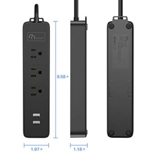 ONSMART 3 AC Outlets 2 USB Power Strip 2.4A Max Output-Mini Charging Station for Home, Travel, Office, Cruise, Overload Protection, 1.5Ft Extension UL Cord-Black(2Pack)