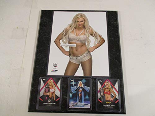 CHARLOTTE FLAIR WWE SUPERSTAR PHOTO PLUS 3 COLLECTIBLE CARDS MOUNTED ON A"12 X 15' BLACK MARBLE PLAQUE