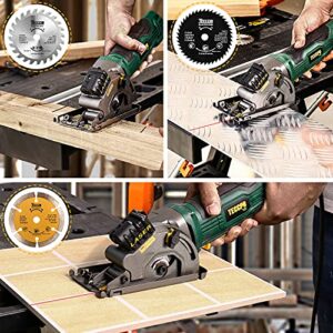 Mini Circular Saw, TECCPO 4.8Amp Compact Circular Saw, 3700RPM, with Laser Guide, Scale Ruler, Vacuum Port, 3 Blades for Cutting Woods, Tile and Soft Metal. Ideal Design for Small Projects -TAPS22P