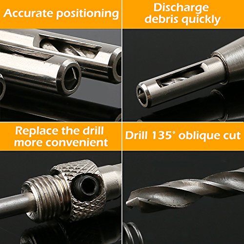 AFUNTA 8 pcs Center Drill Bit Sets with Automatic Center Punch, Self Centering Hinge Tapper Core Hole Puncher Woodworking Tools for Cabinet Door 5/64'' 7/64'' 9/64'' 11/64'' 13/64'' 5mm 1/4''