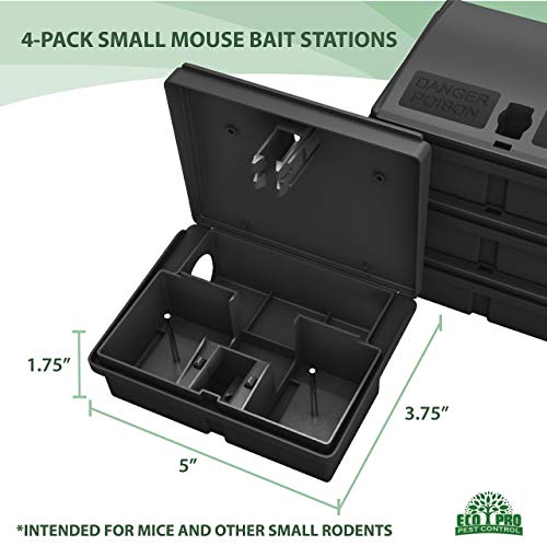 Mouse Bait Station | 4-Pack Indoor & Outdoor Mouse Bait Stations | Bait (Not Included) is Secured by Lock & Key | Pet & Child-Safe Alternative to Mouse Traps | for Mice Only - by Eco Pro Pest Control