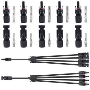 glarks 22pcs cable connectors solar panel extension adaptor y branch 1 to 4 parallel adapter cable wire plug and 5 pair male/female solar panel cable connector set for solar panels (m/ffff + f/mmmm)