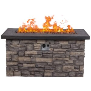 shine company 6103sc 48" sevilla rectangular outdoor propane gas fire pit table with lava rocks - 50,000 btu, stone