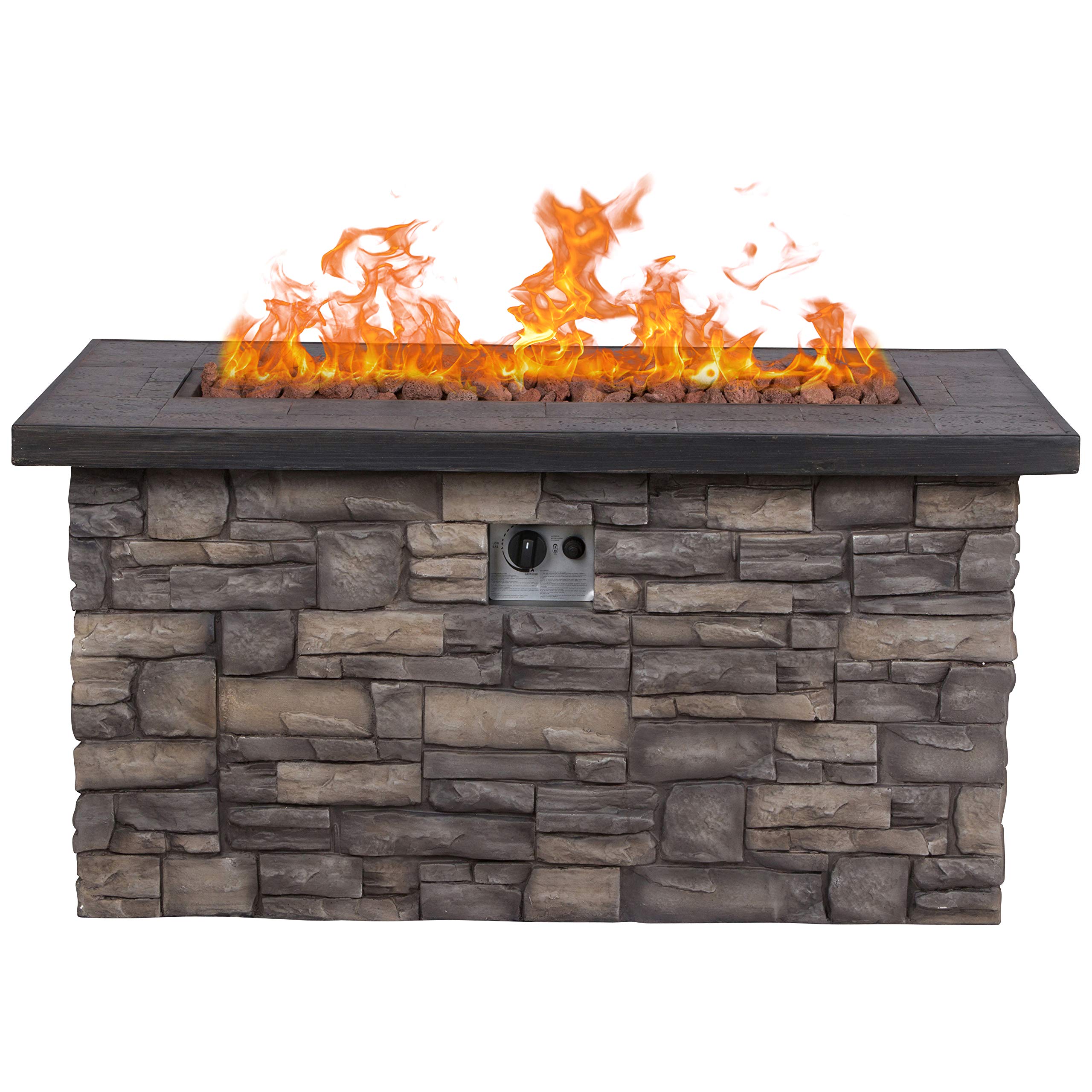 Shine Company 6103SC 48" Sevilla Rectangular Outdoor Propane Gas Fire Pit Table with Lava Rocks - 50,000 BTU, Stone