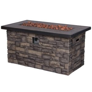 Shine Company 6103SC 48" Sevilla Rectangular Outdoor Propane Gas Fire Pit Table with Lava Rocks - 50,000 BTU, Stone