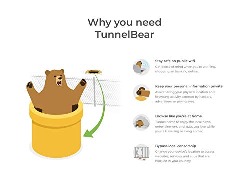 TunnelBear VPN | Wifi & Internet Privacy, Unlimited Data, 5 Devices | 1 Year | PC Code