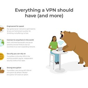 TunnelBear VPN | Wifi & Internet Privacy, Unlimited Data, 5 Devices | 1 Year | PC Code