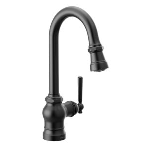 moen s52003bl paterson one-handle pulldown bar faucet with power clean, includes interchangeable handle, matte black