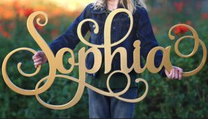 custom girls name nursery wooden sign, sophia font personalized nursery decor, new baby gift, first name wood cutout, personalized kids room sign decor