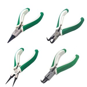 4 pcs mini snap ring pliers set heavy duty external/internal circlip pliers with straight/bent jaw for ring remover retaining