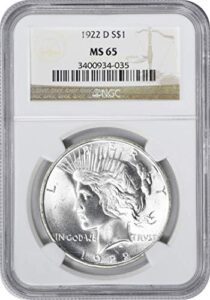 1922-d peace dollar, ms65, ngc