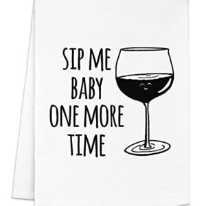 Funny Kitchen Towel, Sip Me Baby One More Time, Flour Sack Dish Towel, Sweet Housewarming Gift, White