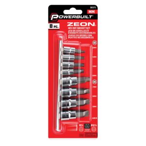 Powerbuilt 240094 8 Piece Zeon Metric Hex Bit Socket Set - with use for Damaged Fasteners, Standard, Rusted, Rounded Bolts, Size from 3mm to 10mm