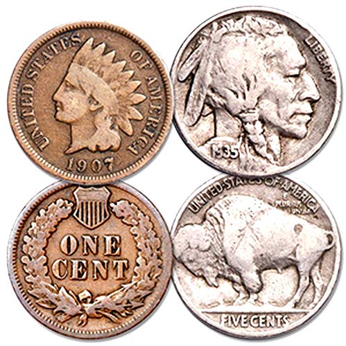 1907 Various Mint Marks GENUINE INDIAN HEAD PENNY + BUFFALO NICKEL! BOTH FOR 1 LOW PRICE! EENT (G-VG), NICKEL (F-VF)