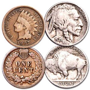 1907 various mint marks genuine indian head penny + buffalo nickel! both for 1 low price! eent (g-vg), nickel (f-vf)
