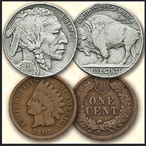 1907 Various Mint Marks GENUINE INDIAN HEAD PENNY + BUFFALO NICKEL! BOTH FOR 1 LOW PRICE! EENT (G-VG), NICKEL (F-VF)