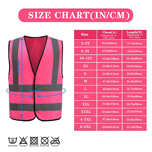 AYKRM 12 colour High visibility viz vest hi vis viz reflective safety vests for men (XS-8XL) (X-Large, Pink)