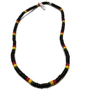 PDTXCLS Rasta Wooden Coconut Bead Reggae Beach 18" Necklace Soho Coco Shell Surfer Necklaces - 8mm