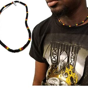 PDTXCLS Rasta Wooden Coconut Bead Reggae Beach 18" Necklace Soho Coco Shell Surfer Necklaces - 8mm